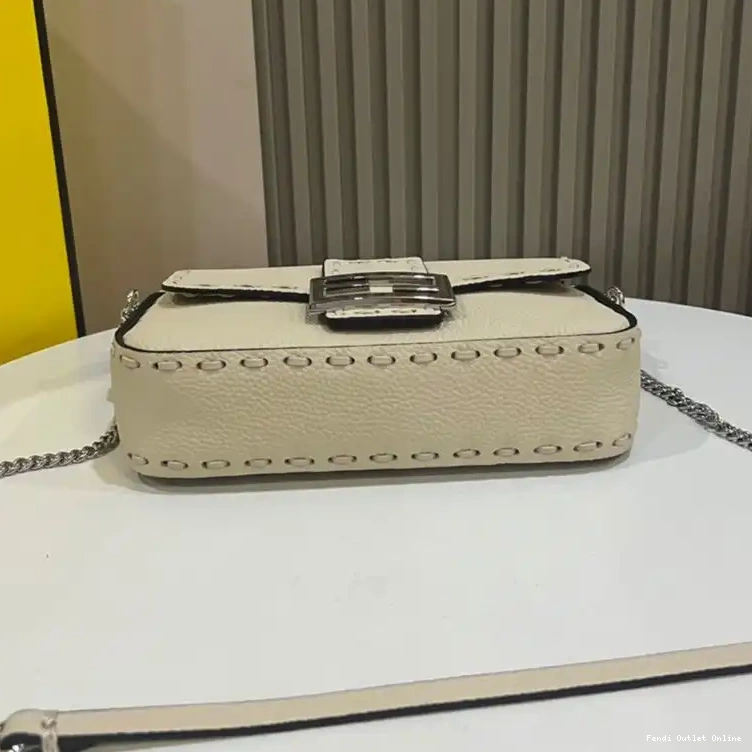 Cheap Romano Fendi Beige Cuoio Mini In Baguette Bag Leather Selleria 0521